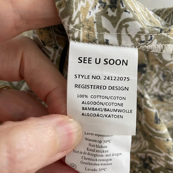 Anthropologie See U Soon 3/4 Slv Boat Nk Split V Cotton Floral Print Dress S/M - Picture 12 of 16